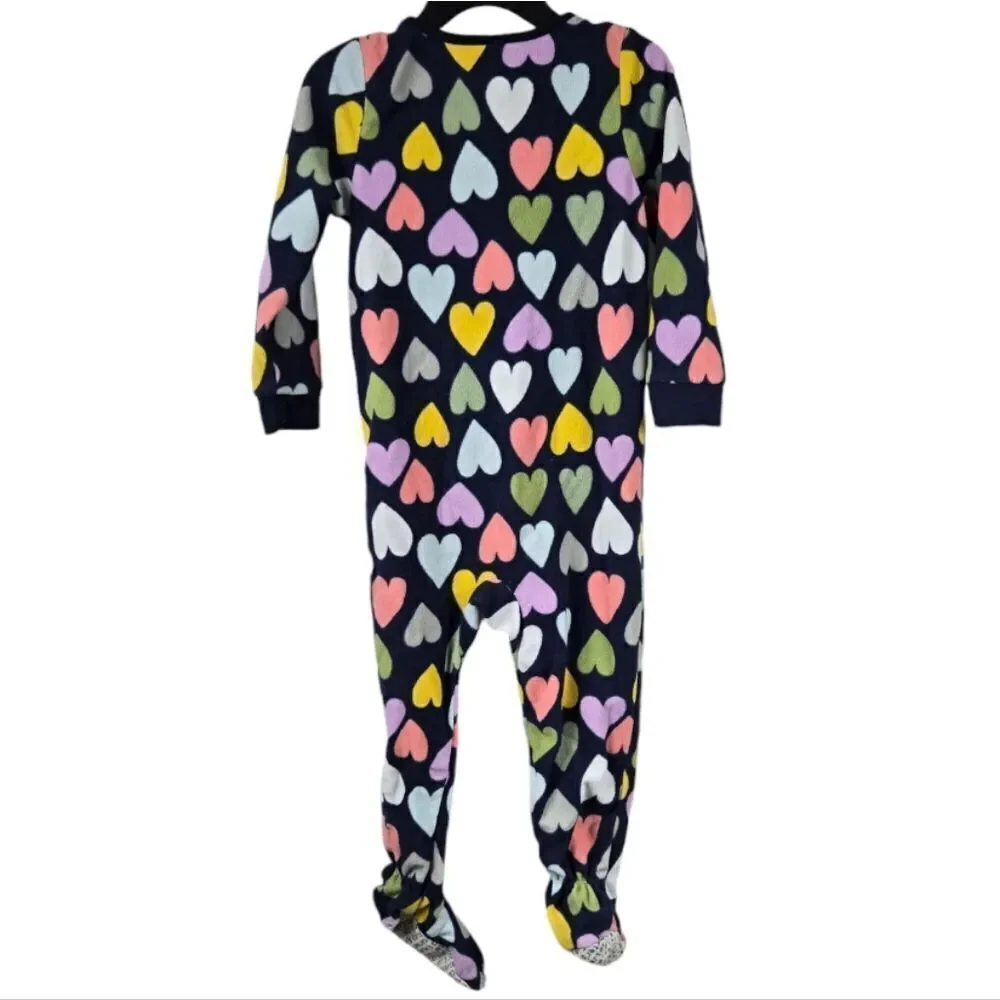 Carter's Girls 2T Navy Heart Print 1-Piece Fleece Footie PJs Sleep Play Pajama